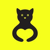 cat black hug love heart modern minimal mascot simple logo vector icon illustration