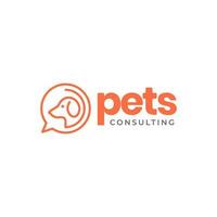 dog pets consulting chat talk circle lines minimal modern logo vector icon illustration