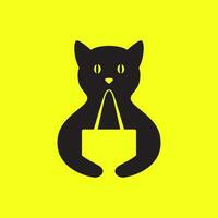 gato abrazo bolso compras mascota tienda moderno mínimo mascota logo vector icono ilustración