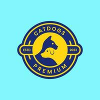 cat and dog pets mascot minimal badge circle colorful logo vector icon illustration