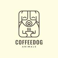puppy dog pets drink tea coffee line art modern polygonal mascot cartoon logo icon vector illustration