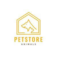 perro gato hogar casa jaula mascota tienda línea Arte mínimo moderno mascota logo icono vector ilustración