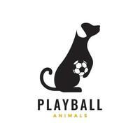 dog pets playing ball stand mascot modern minimal logo vector icon illustration