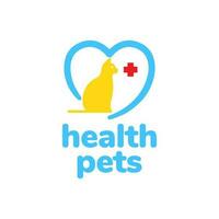 gato cuidado cuidado de la salud amor corazón tratamiento clínica médico vistoso mascota moderno logo icono vector ilustración