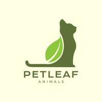 cat pets leaf leaves nature modern minimal simple mascot logo vector icon illustration