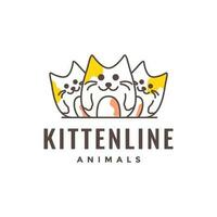 kitten group pets line art modern abstract colorful mascot cartoon logo vector icon illustration