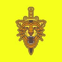 tiger beast wildlife head sword mascot modern colorful art logo vector icon illustration