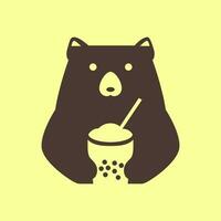 bear cute drink bubble tea fresh mascot modern minimal cartoon logo vector icon illustration