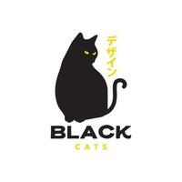 male cat pets black sit simple mascot logo vector icon illustration