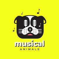 dog pets music song microphone modern mascot cartoon logo vector icon illustration