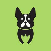 boston terrier pets dog leaves nature mascot cartoon minimal modern logo icon vector illustration