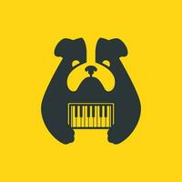 buldog mascotas perro jugando piano música mascota dibujos animados plano moderno logo icono vector ilustración