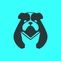 bulldog pets dog reading book study smart mascot cartoon flat modern logo icon vector illustration