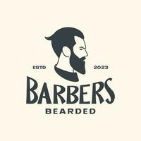 bearded man hairstyle cool barbershop mascot vintage logo icon vector illustration