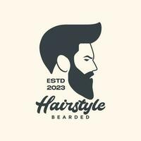 man hairstyle tuft cool bearded vintage mascot logo icon vector illustration