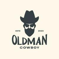 antiguo hombre barbado sombrero vaquero Clásico hipster mascota logo icono vector ilustración