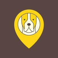 perro cabeza mascotas alfiler mapa ubicación mascota tienda clínica aseo mascota vistoso logo icono vector ilustración