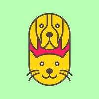 perro y gato mascotas vistoso moderno geométrico redondeado mascota dibujos animados logo icono vector ilustración