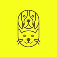 dog and cat pets lines art modern geometric rounded mascot cartoon logo icon vector illustration