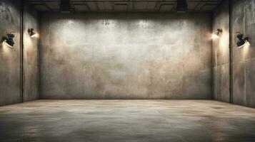blanco En Vivo espectáculo estudio con Encendiendo en cemento pared antecedentes. generativo ai foto