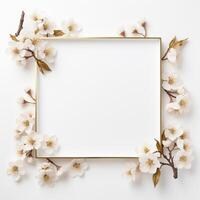 cherry blossom floral square frame on white background photo