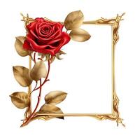 red rose floral square frame on white background photo