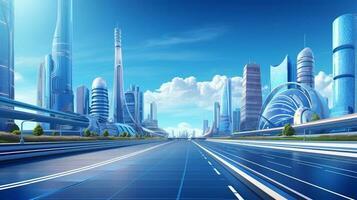 futuristic city with empty road for Hi tech technology and modern area background. generative AI photo