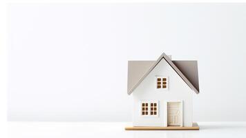 miniature house on white background with copy space. saving money and property investment concept. generative AI photo