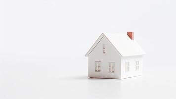 miniature house on white background with copy space. saving money and property investment concept. generative AI photo