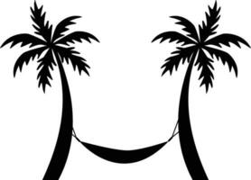 Hammock icon. Hammock between palm trees sign. Coconut palm trees symbol. flat style. vector