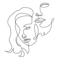 Vector linear illustration of the face of two women