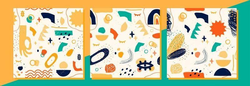 Seamless doodle pattern. Colorful hand-drawn organic shapes, lines, elements. Vector trendy design perfect for prints, flyers, banners, fabrics, invitations, branding, covers