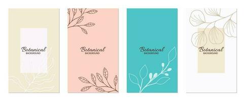 Background template with copy space for text and line drawings flowers in pastel colors. Editable vector banner for social media post, card, cover, invitation, poster, mobile apps, web ads