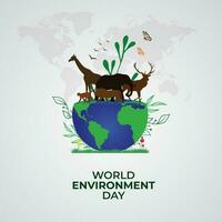 World Environment Day Concept. animal in forest concept. Template for background, banner, card, poster. vector illustration.