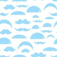 Blue mustache in a seamless pattern on a white background vector