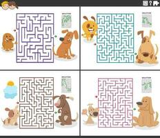 maze activities set with cartoon dogs and puppies vector