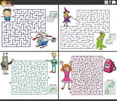 maze activity games set with cartoon children and teens vector