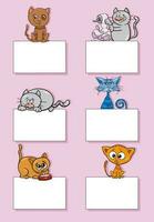 cartoon cats and kittens with cards design set vector