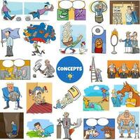 cartoon concepts or metaphors with comic characters big set vector