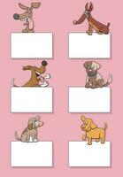 cartoon dogs and puppies with cards design set vector