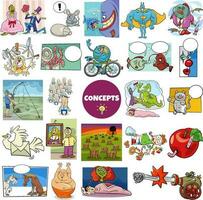 cartoon concepts or metaphors with comic characters big set vector