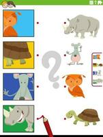 match cartoon animals and clippings educational activity vector