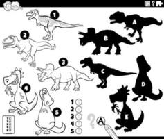 shadows game with prehistoric dinosaur characters coloring page vector