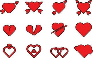 love Vector bundle love and heart icon pack. Funny pictograms of a couple. Concept of love, relationship, emotions and gifts .eps