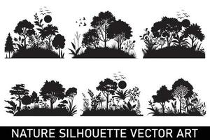 Forest silhouette illustration bundle, Nature silhouette clipart bundle, Nature silhouette design bundle, Forest silhouette background bundle. vector