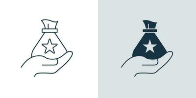 Reward icon with hand and star. bonus, Big prize symbol Vector