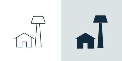 Home icon with water tank tower. House icon outline Vector