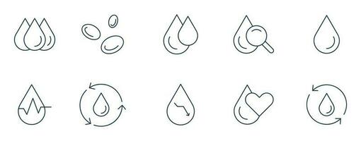 Blood drop icon set. collection of the blood drop and water drop icons line Vector