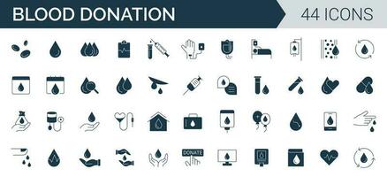 Blood Donation Icon Set. Charity, Help, volunteer, donated, sharing, and solidarity Solid icons vector