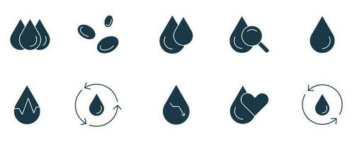 Blood drop icon set. collection of the blood drop and water drop icons solid Vector